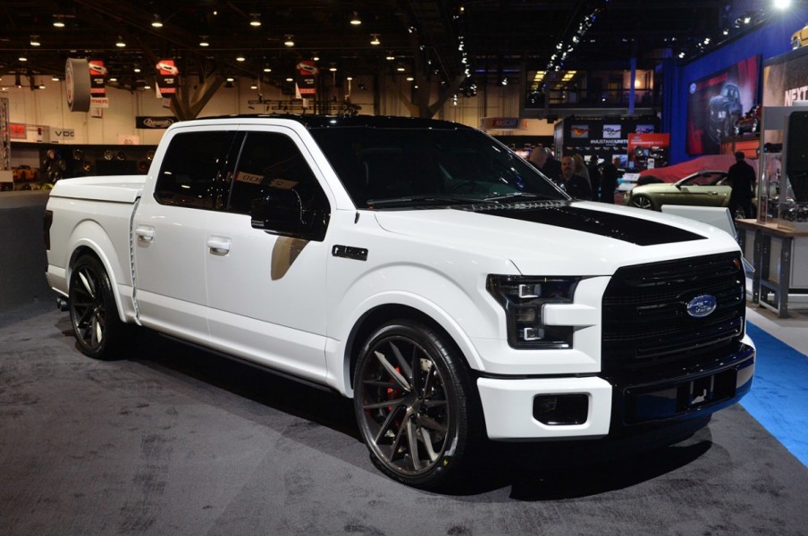 A customized 2015 ford F150 on display at the SEMA show 2014