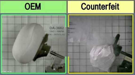 a real airbag vs a counterfeit one 