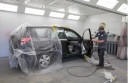 A clean and neat refinishing preparation area allows for a professional job to be done at Dick Hannah Collision Centers, Longview, WA, 98632.