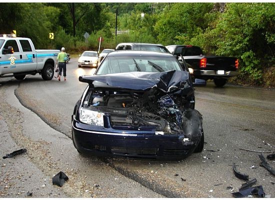 car with smashed front end in Alhambra California